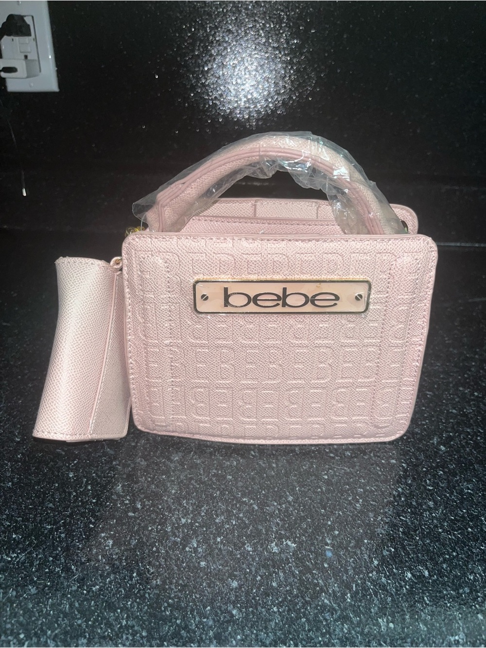 bebe Blush Pink Textured Top-Handle Mini Crossbody